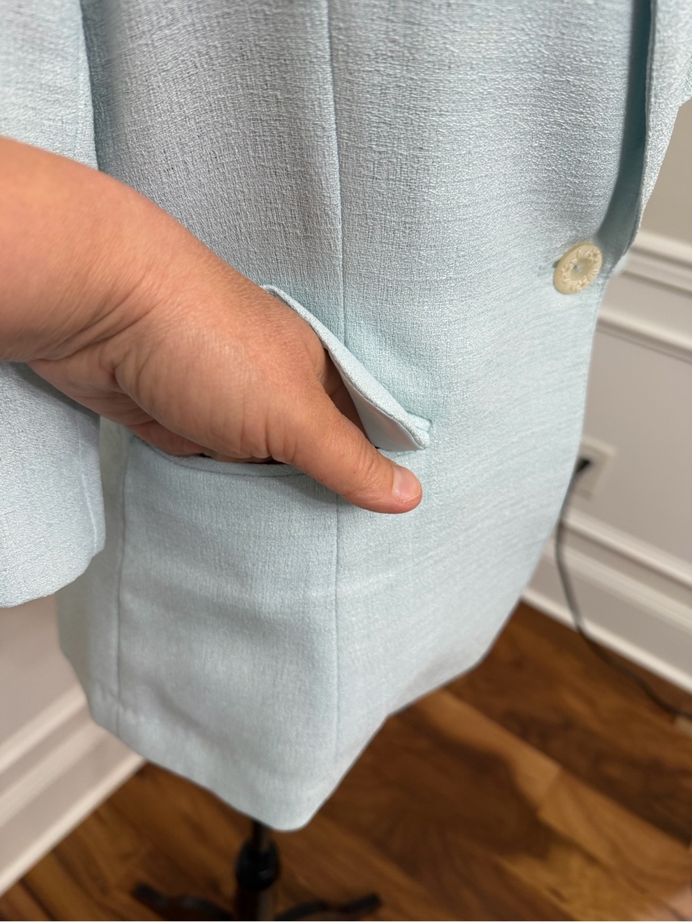 Vintage Korean Wool Blend Pant‎ Suit Light Blue Pastel 2pc Set Blazer & Trousers - Picture 3 of 16